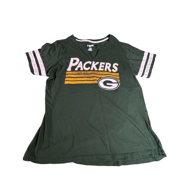 Team Apparel Women's T-Shirt Medium 1X NFL Green Bay Packers Football V-Neck - Picture 1 of 8